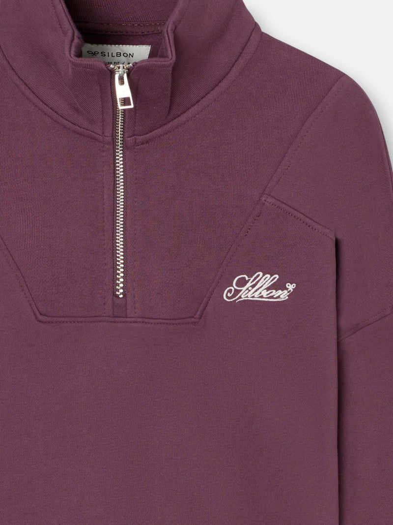 Sudadera relaxed fit media cremallera ranglan burdeos