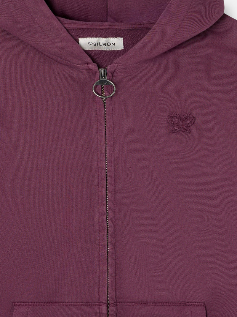 Sudadera cremallera garment dye burdeos