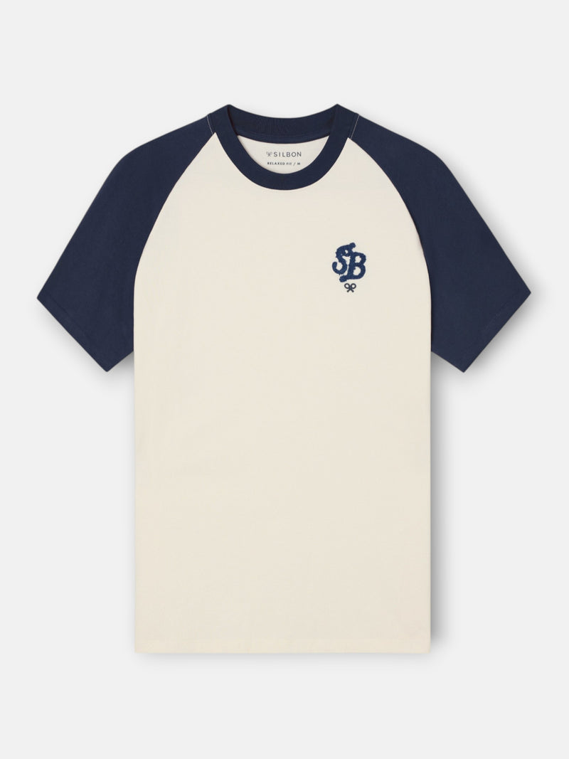 Camiseta relaxed fit mangas contraste azul marino