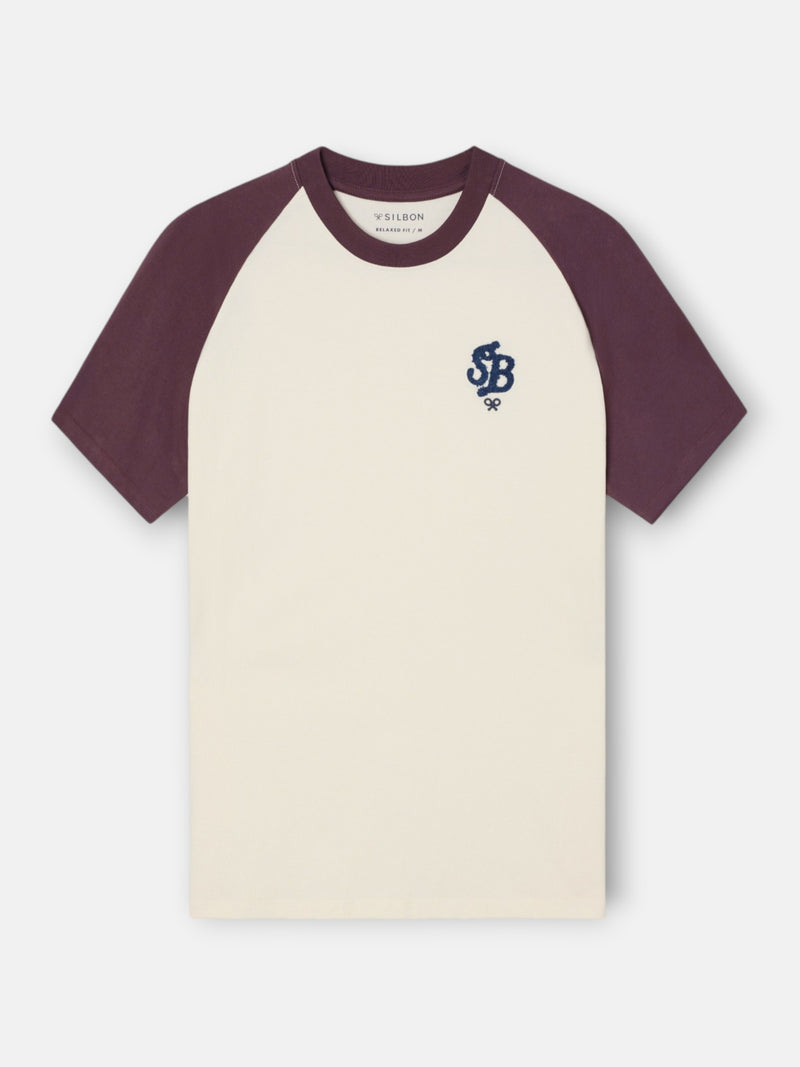 Camiseta relaxed fit mangas contraste burdeos