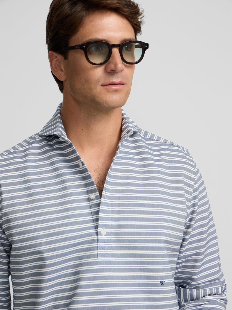 Polo oxford risca horizontal azul-marinho