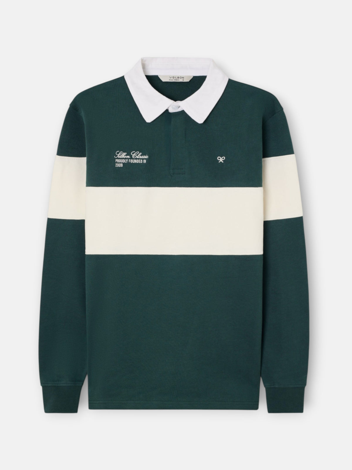Polo manga larga raya crema verde botella