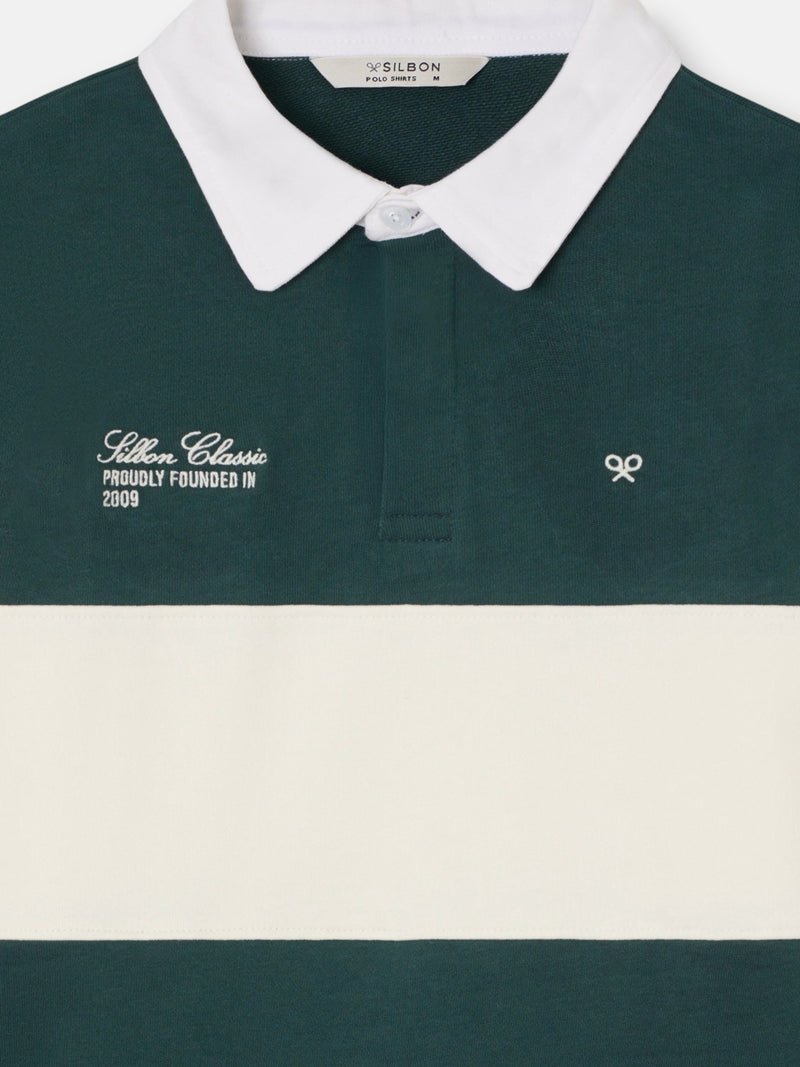 Polo manga larga raya crema verde botella