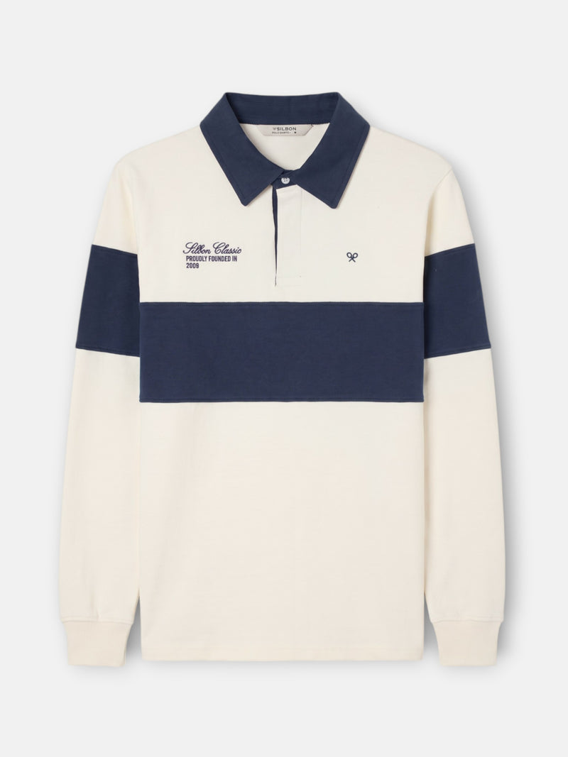 Polo manga larga raya azul marino crema
