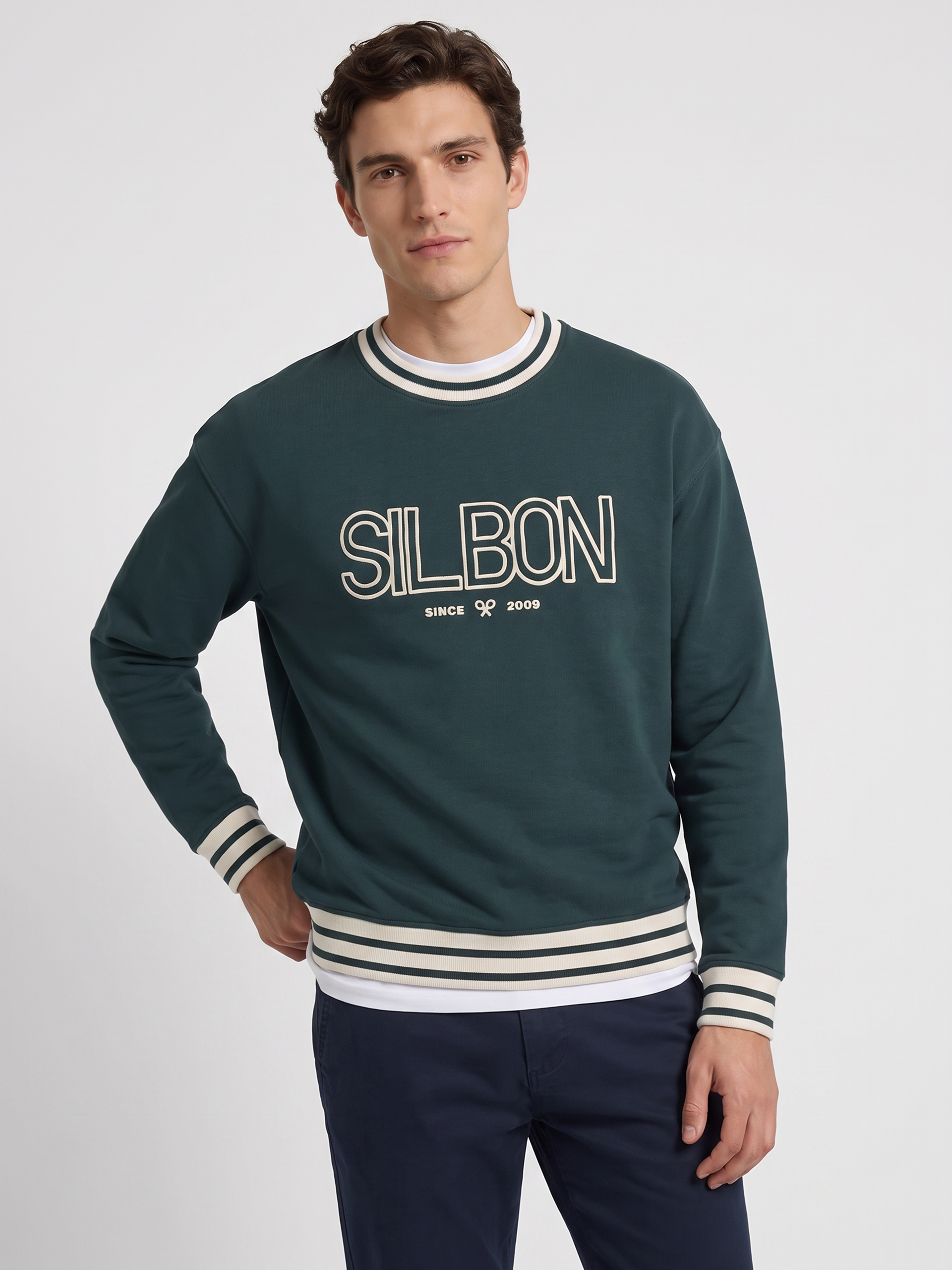 Sweat-shirt coupe décontractée rétro vert foncé