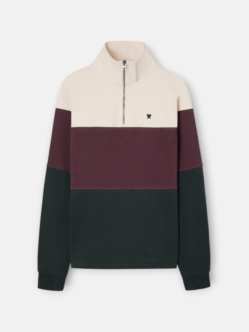 Sweat-shirt à demi-fermeture éclair blocs vert