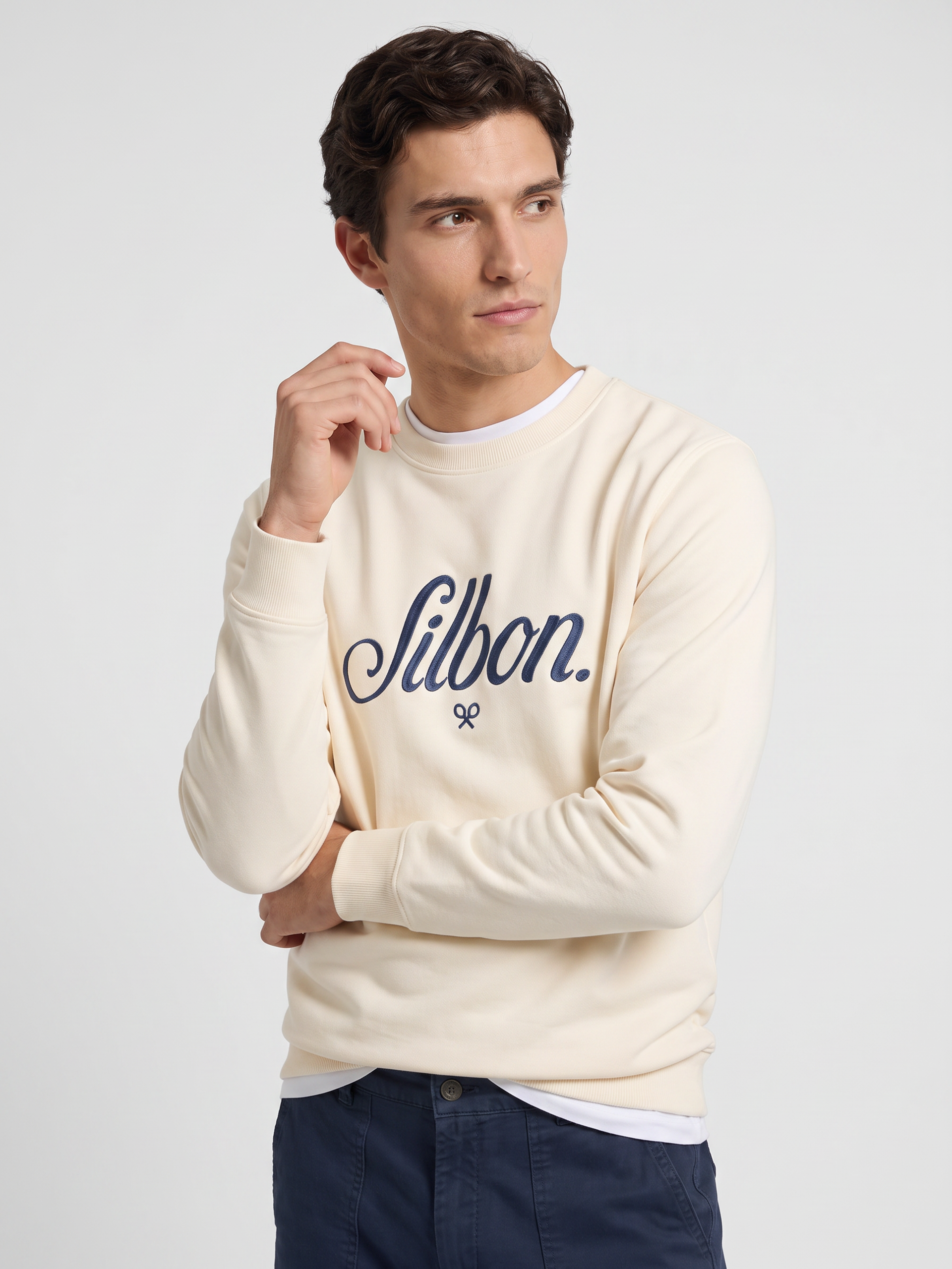 Sudadera relaxed fit silbon bordado crema