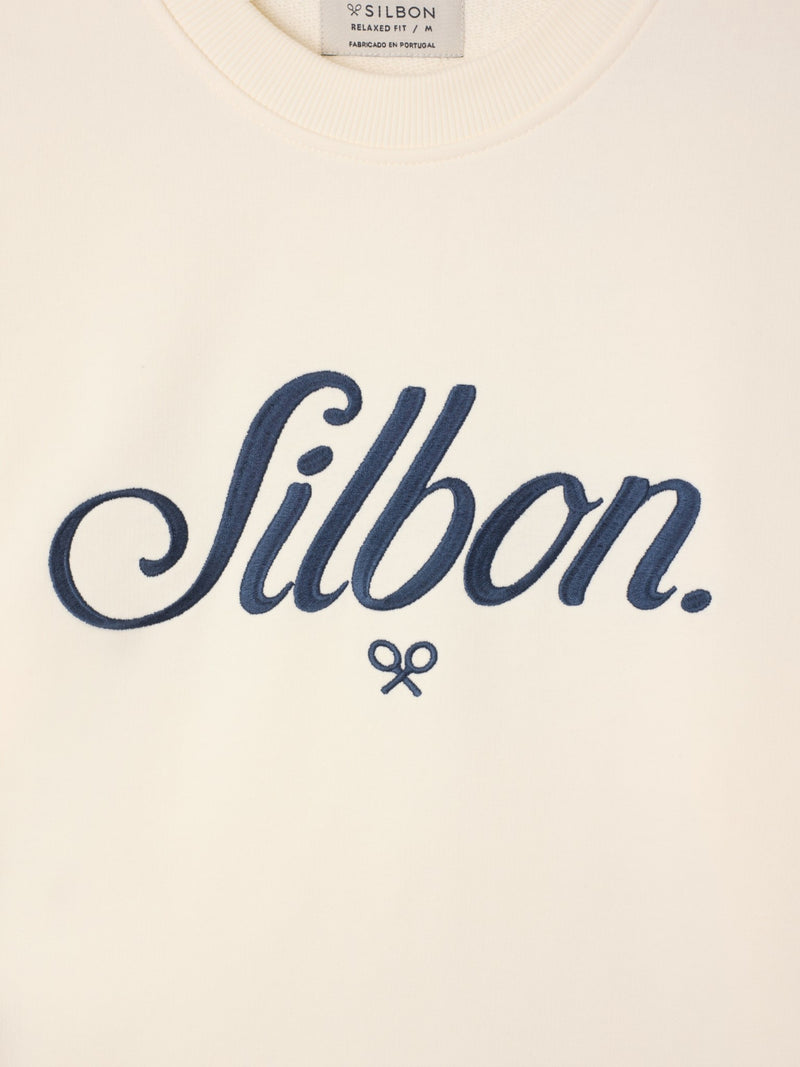 Relaxed fit sweatshirt with embroidered Silbon in cream
