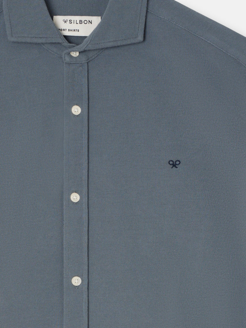 Camisa sport pique azul gris