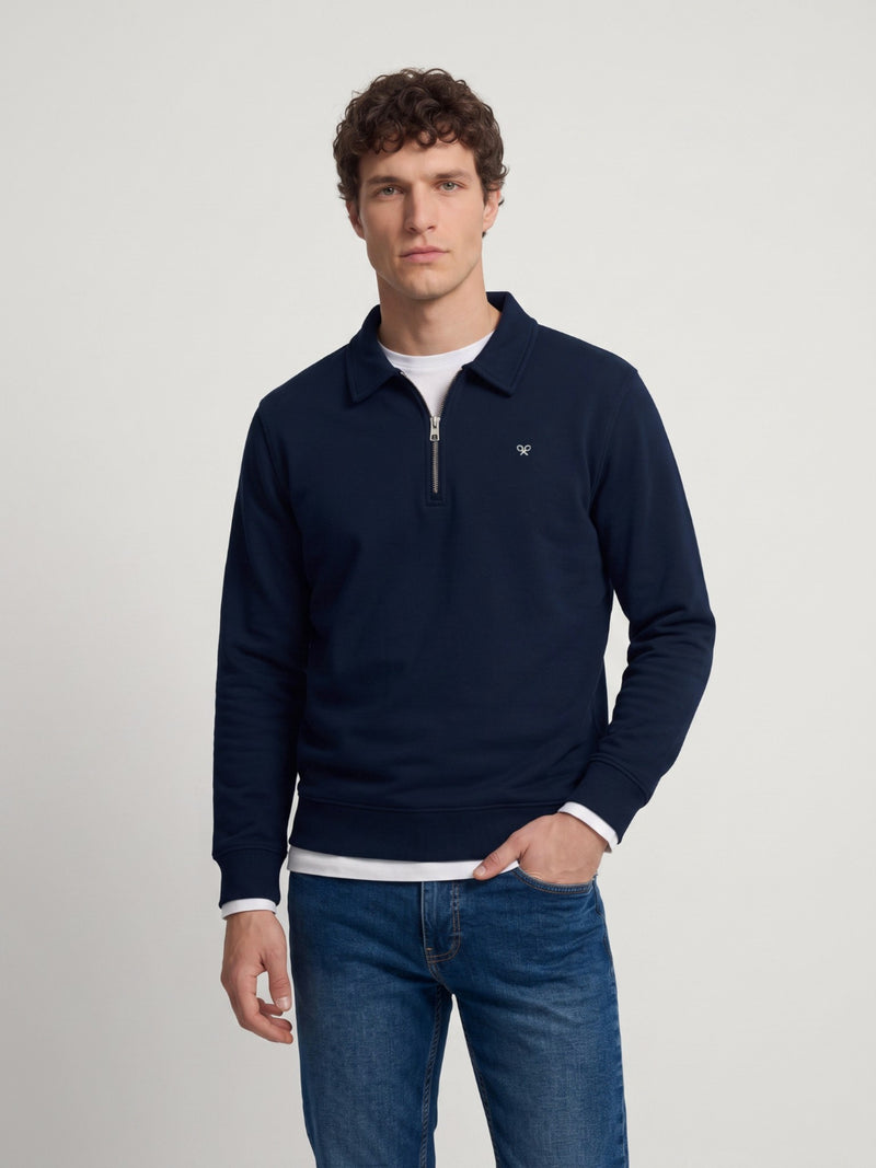 Sweat-shirt à demi-fermeture éclair minilogo bleu marine