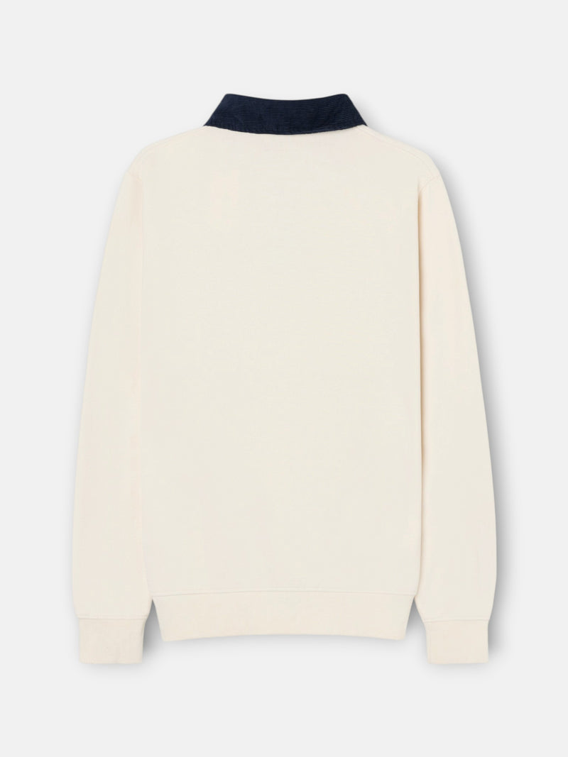 Cream sweatshirt with contrasting corduroy polo collar