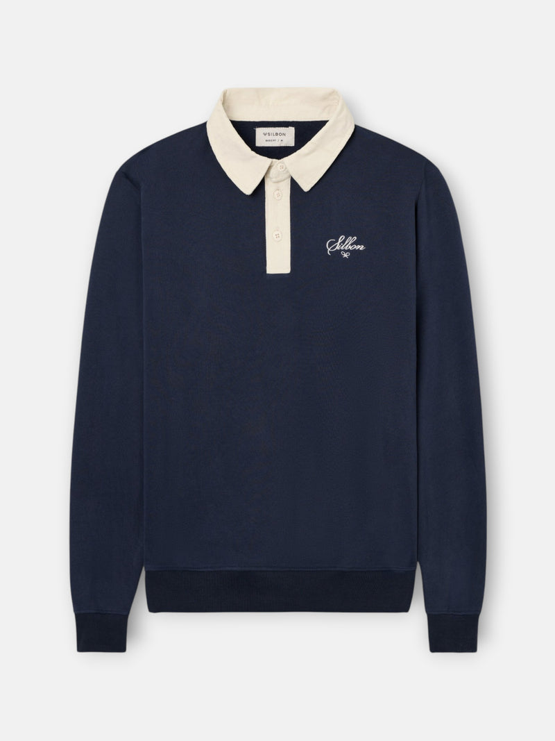 Sudadera cuello polo pana contraste crema