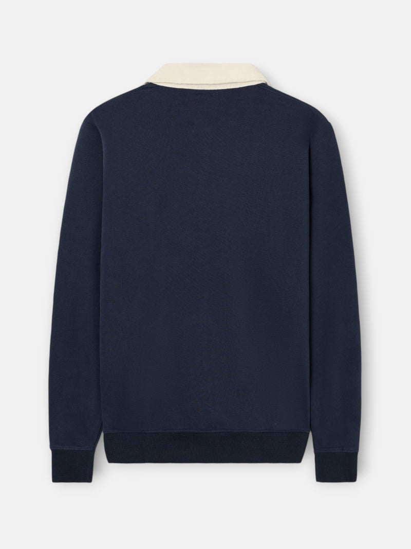 Sudadera cuello polo pana contraste crema