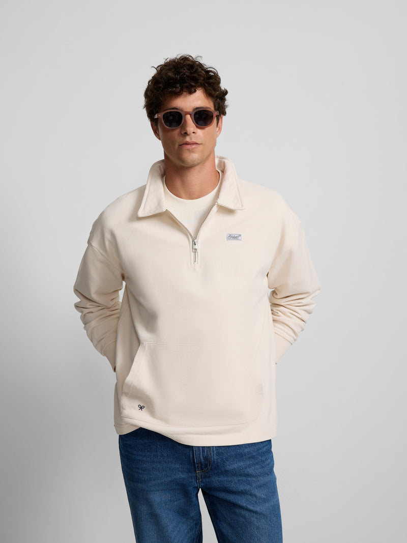 Sweat-shirt coupe décontractée demi-fermeture éclair étiquette crème