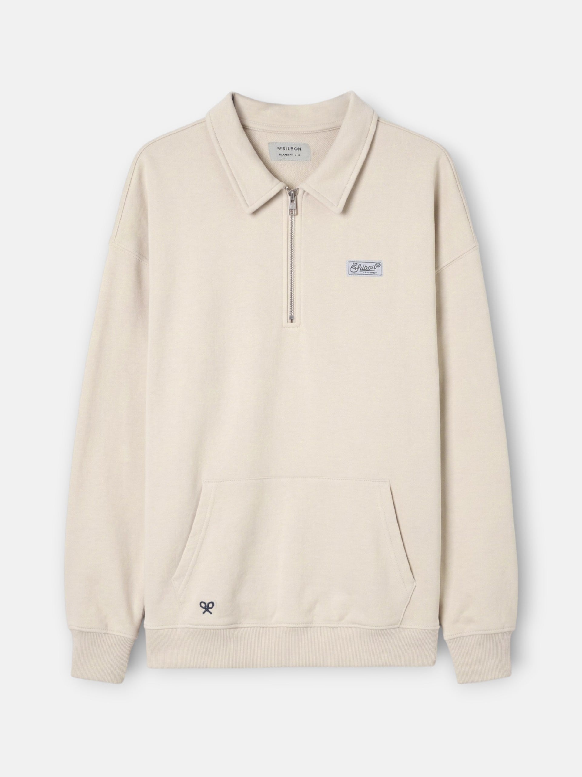 Sudadera relaxed fit media cremallera etiqueta crema