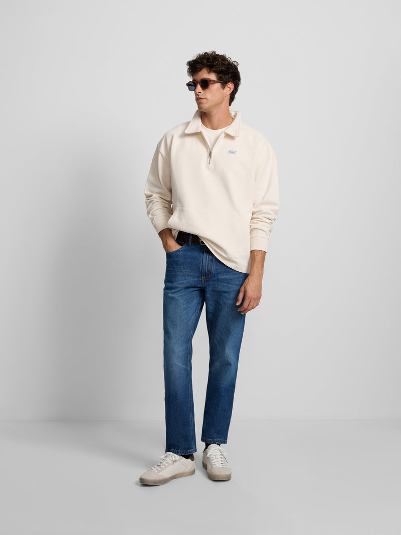 Sweat-shirt coupe décontractée demi-fermeture éclair étiquette crème