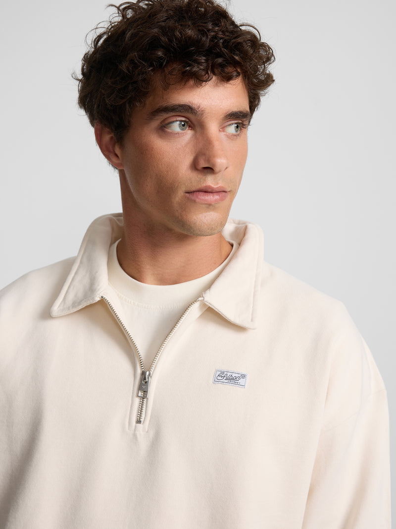 Sweat-shirt coupe décontractée demi-fermeture éclair étiquette crème