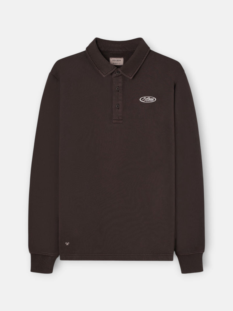 Sudadera cuello polo desgastada marron