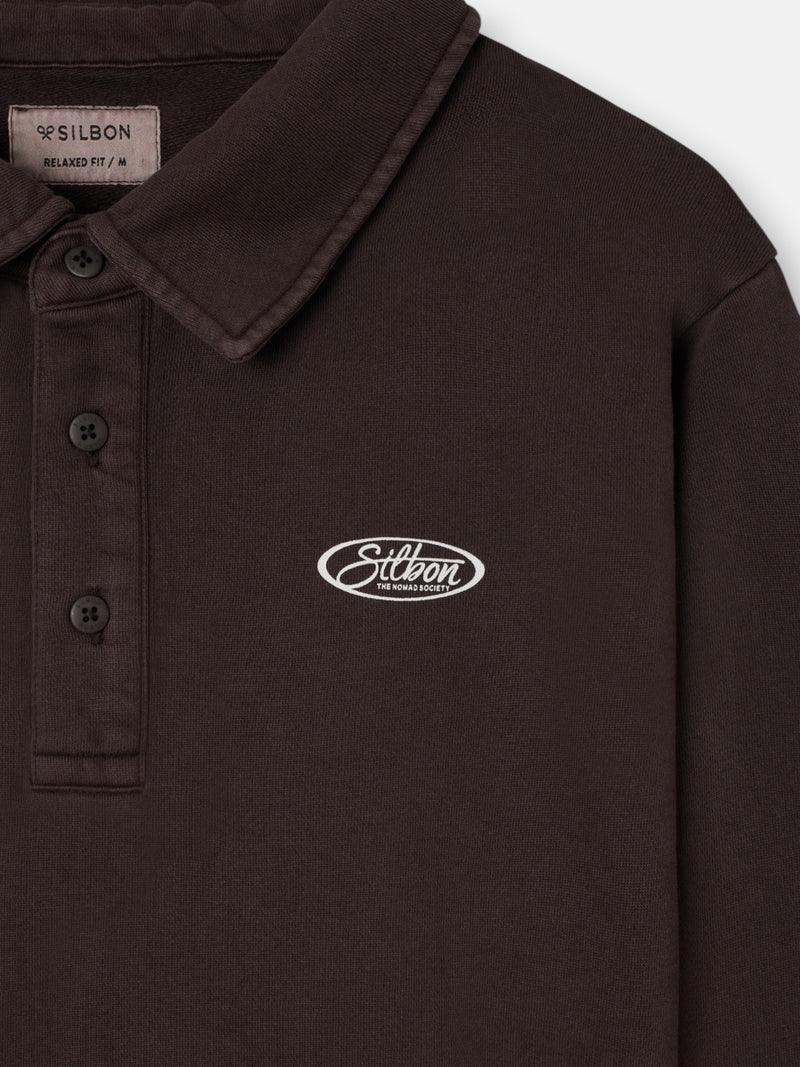 Sudadera cuello polo desgastada marron