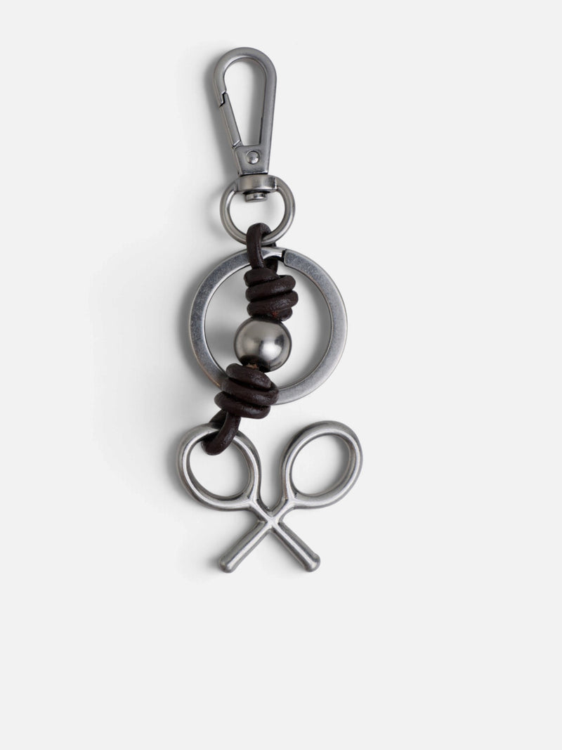 Metal racket leather keychain