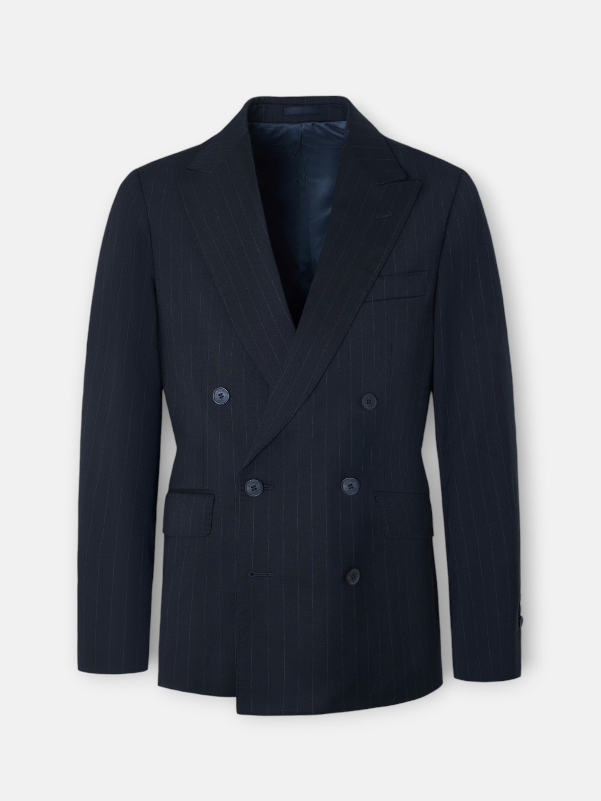Americana traje cruzado raya diplomatica azul marino