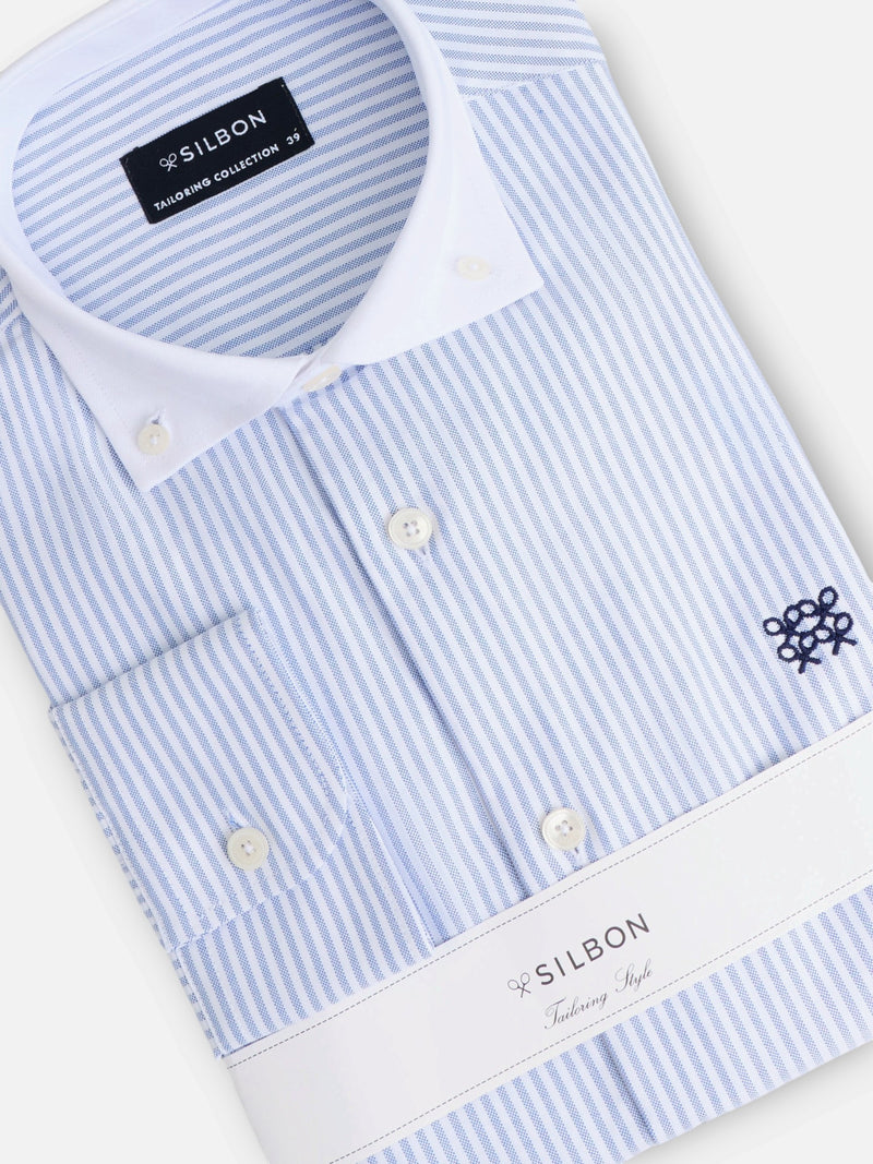 Camisa vestir unique cuello blanco rayas celeste