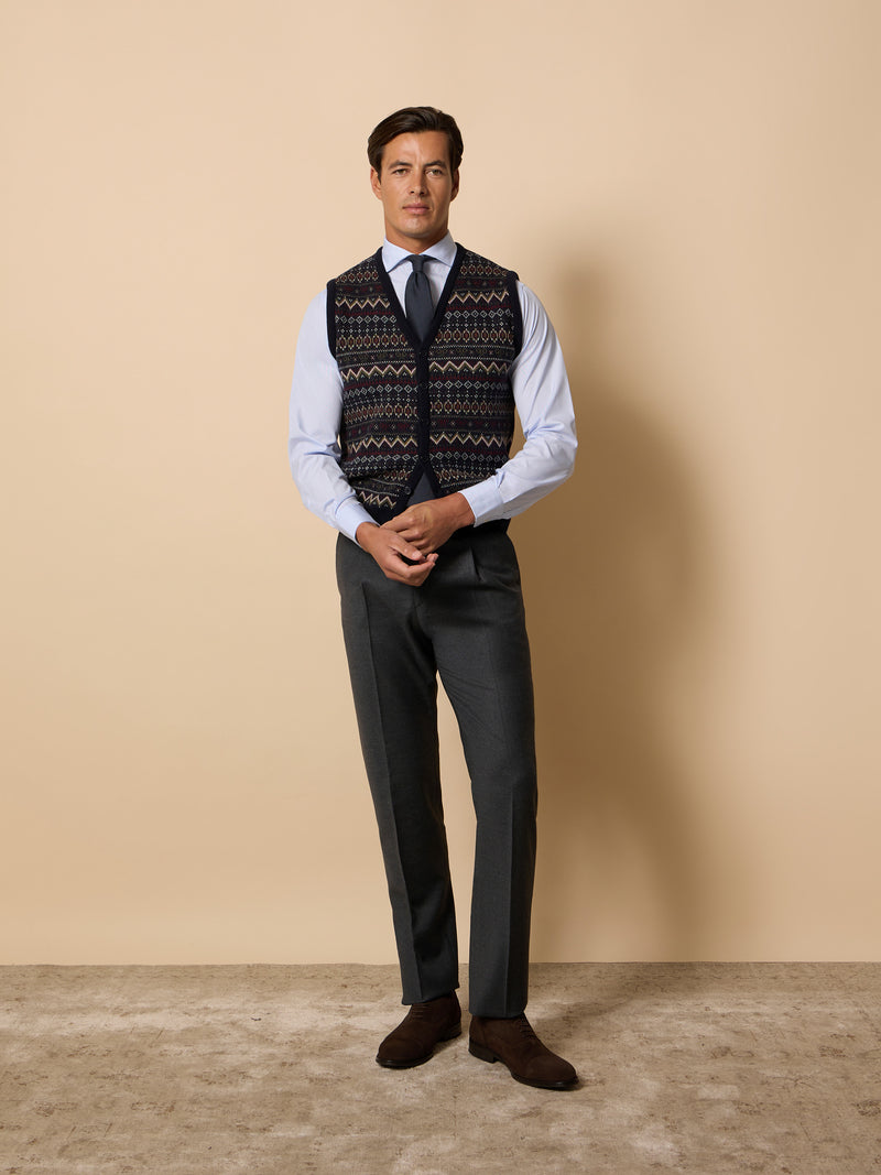 Colete de malha jacquard único azul-marinho