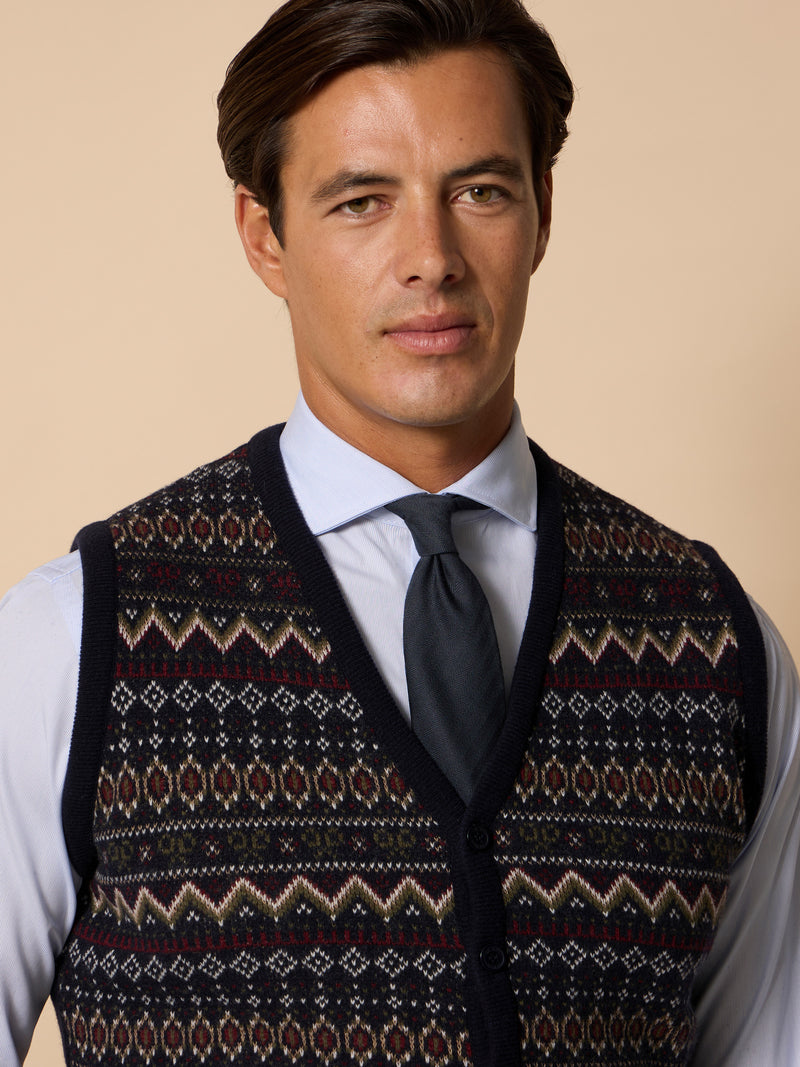 Colete de malha jacquard único azul-marinho