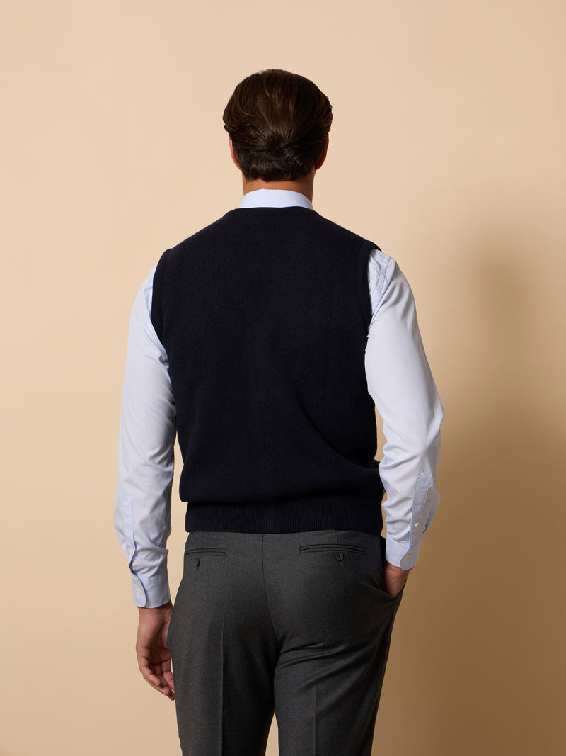 Colete de malha jacquard único azul-marinho