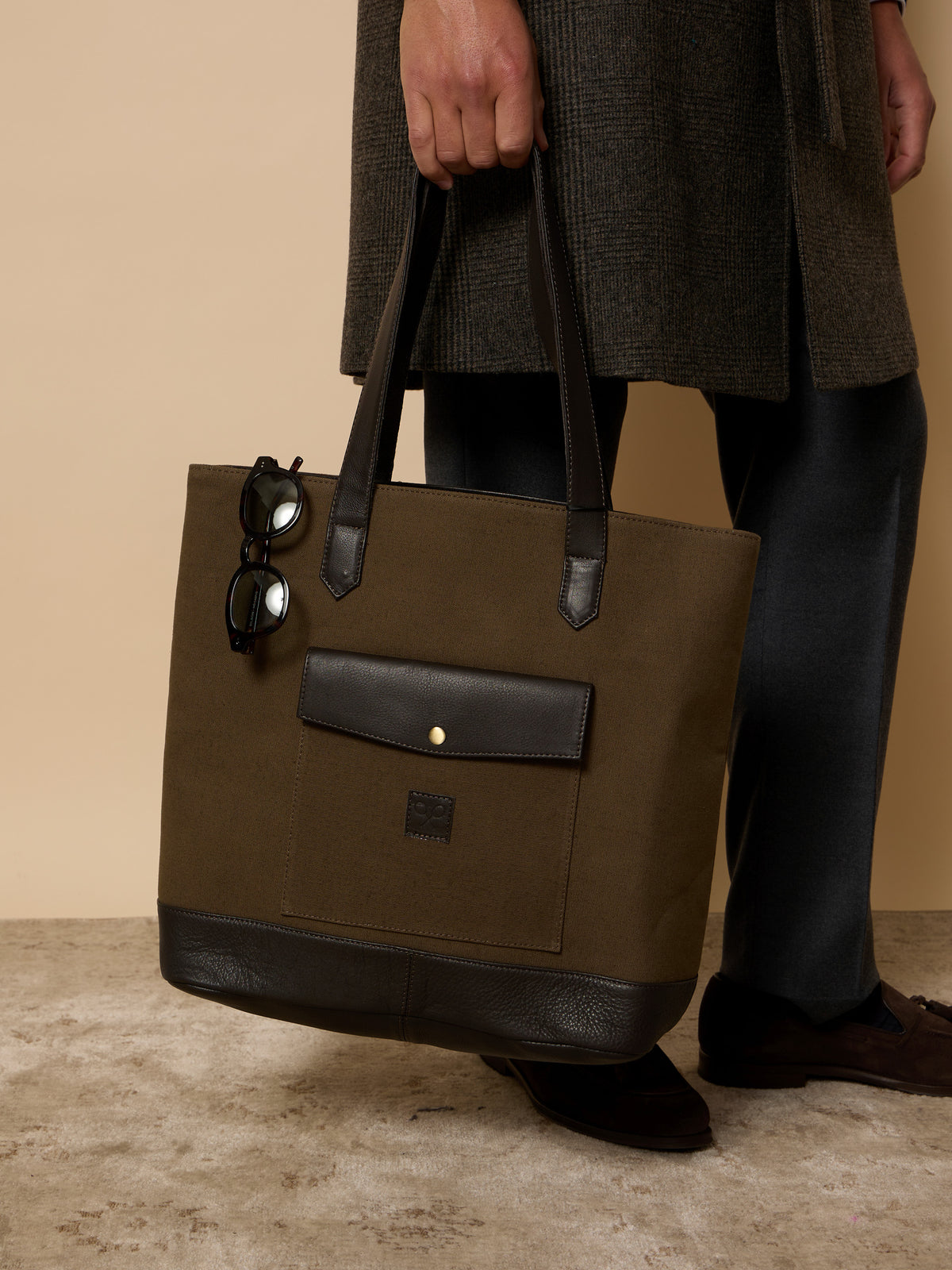 Tote bag unique brown leather canvas