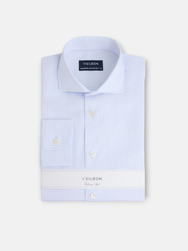 Camisa de vestir xadrez pequeno azul-claro