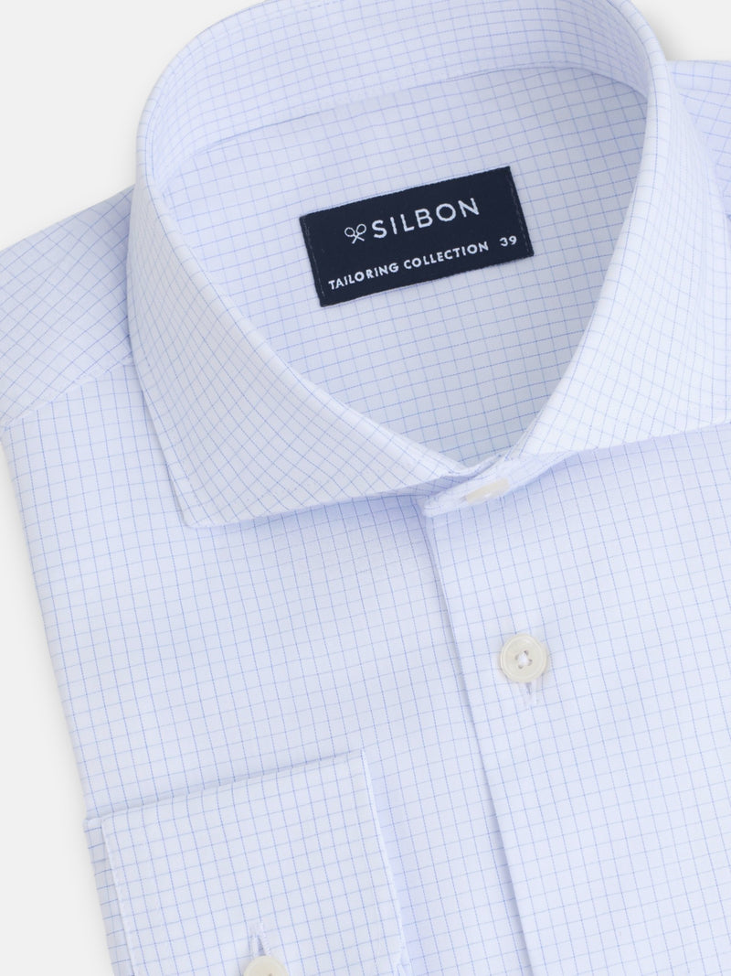 Camisa de vestir xadrez pequeno azul-claro
