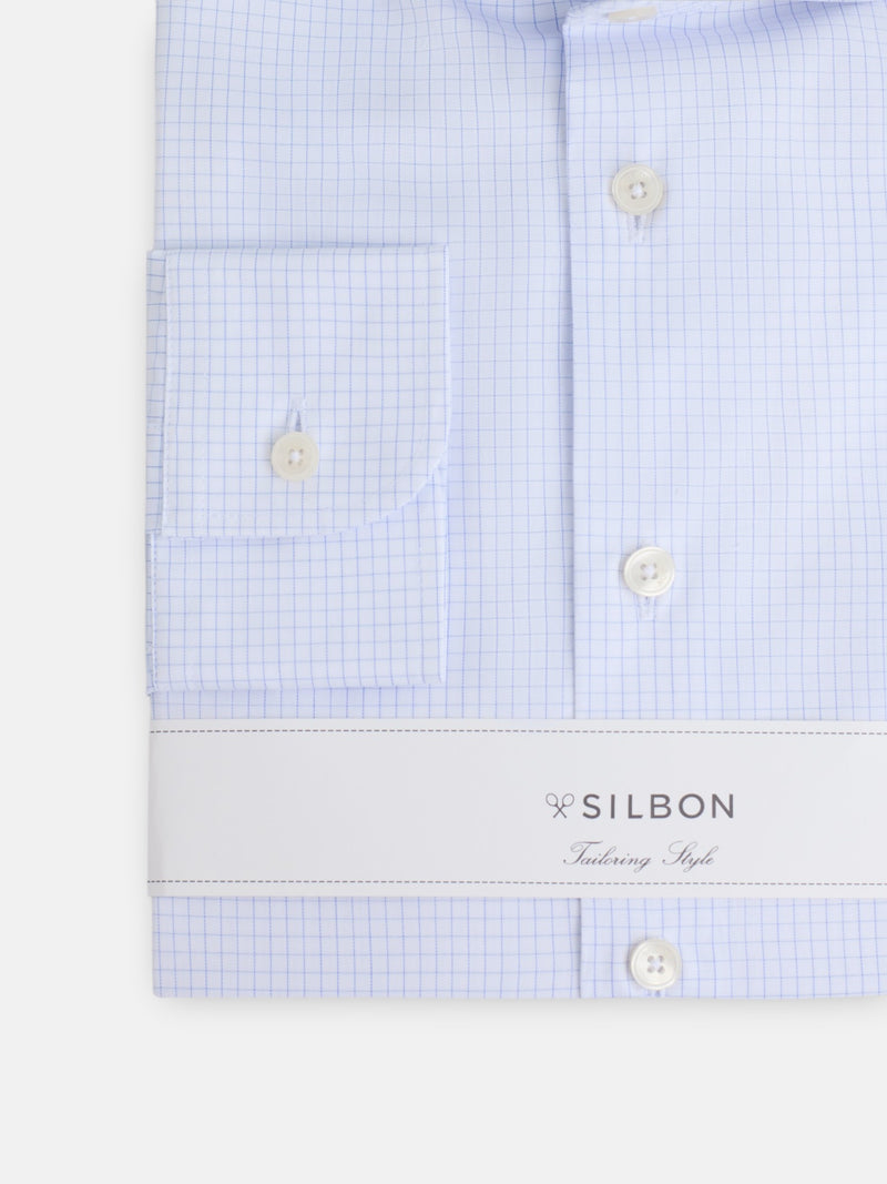 Camisa de vestir xadrez pequeno azul-claro