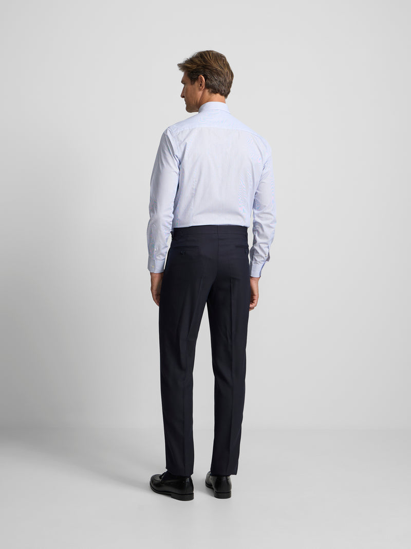 Navy blue pleated dress trousers
