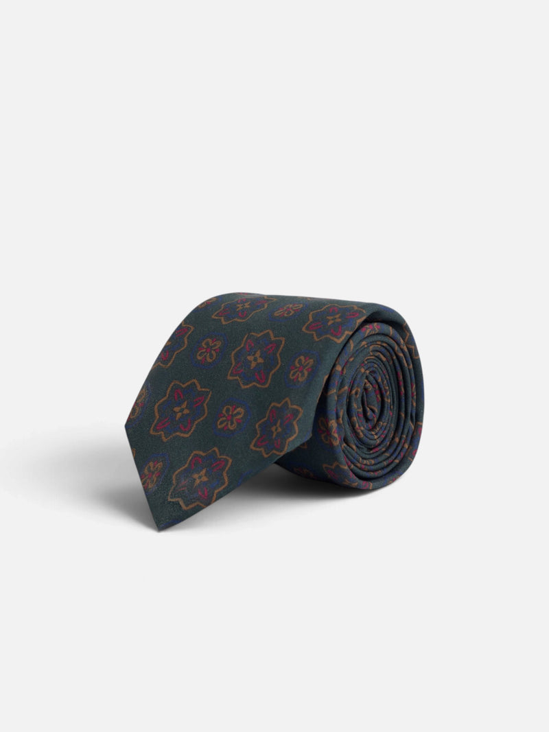 Corbata motivo floral geometrico verde