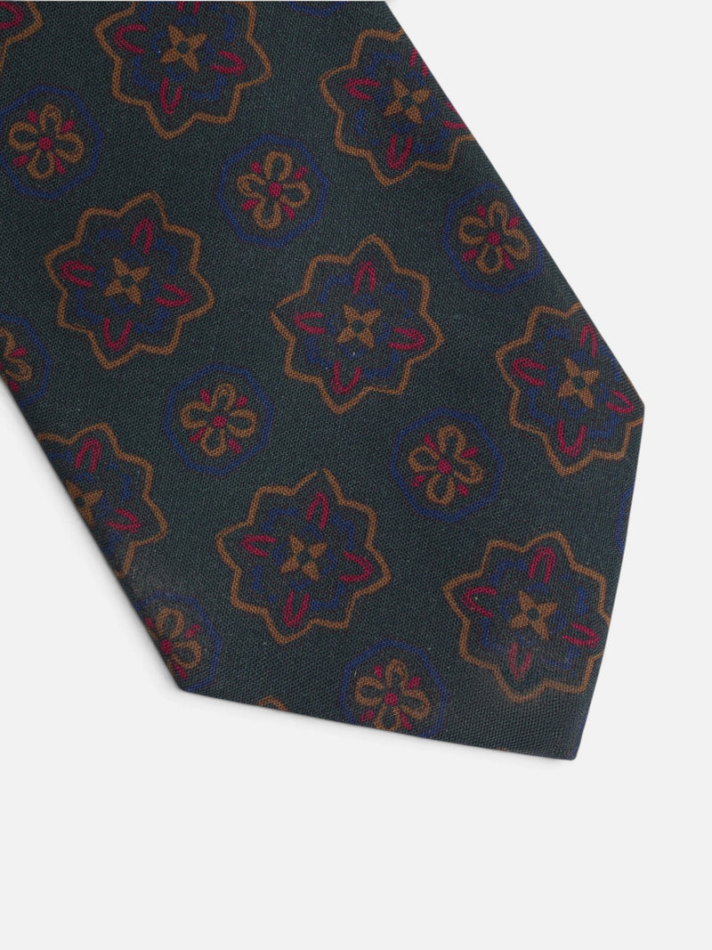 Corbata motivo floral geometrico verde