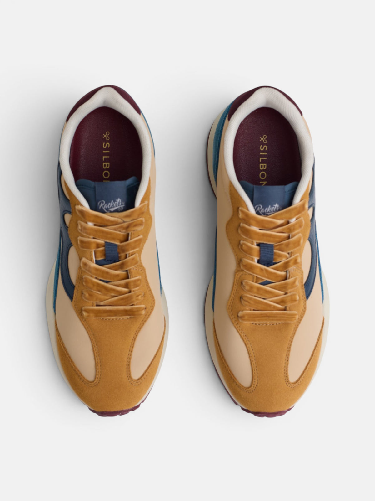 RACKETS09 camel and blue sneaker