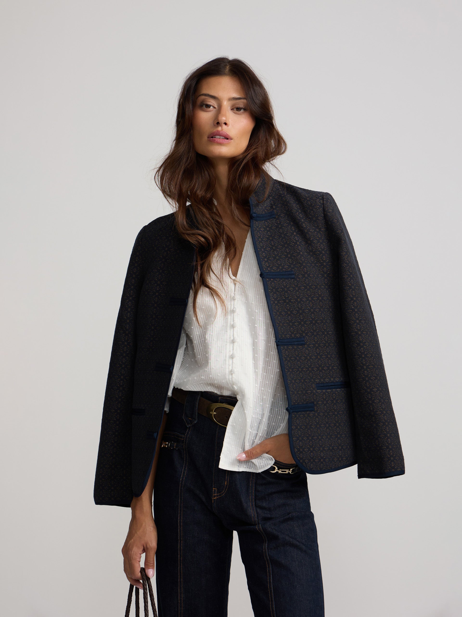Navy jacquard jacket