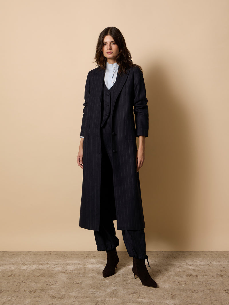 Navy blue unique pinstripe coat