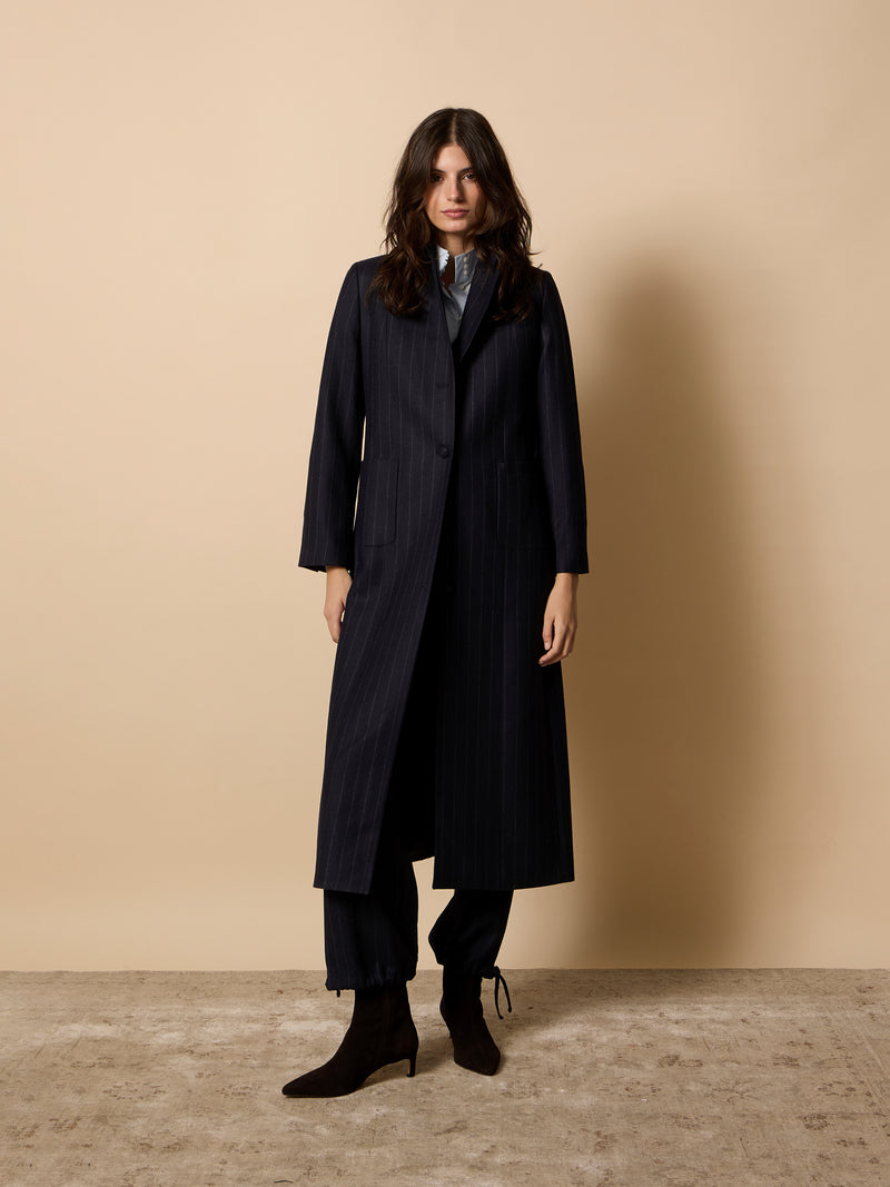Navy blue unique pinstripe coat
