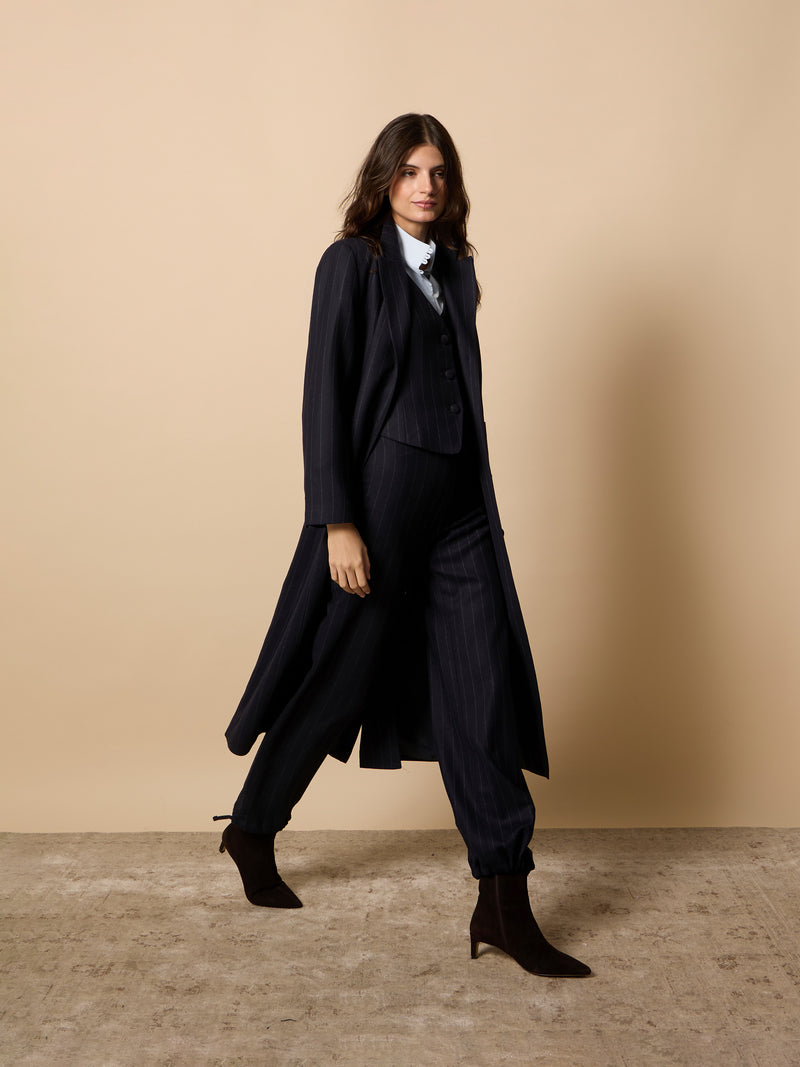 Navy blue unique pinstripe coat