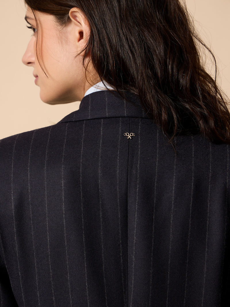 Navy blue unique pinstripe coat