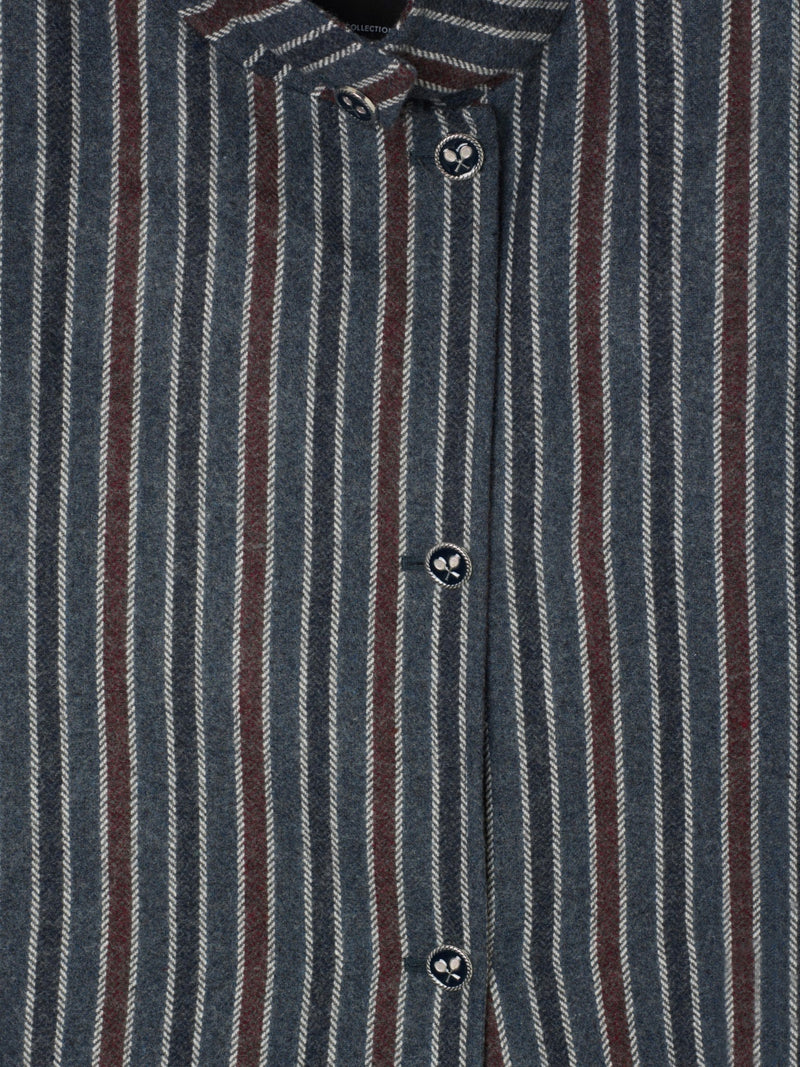 Long coat with funnel neck, blue stripes
