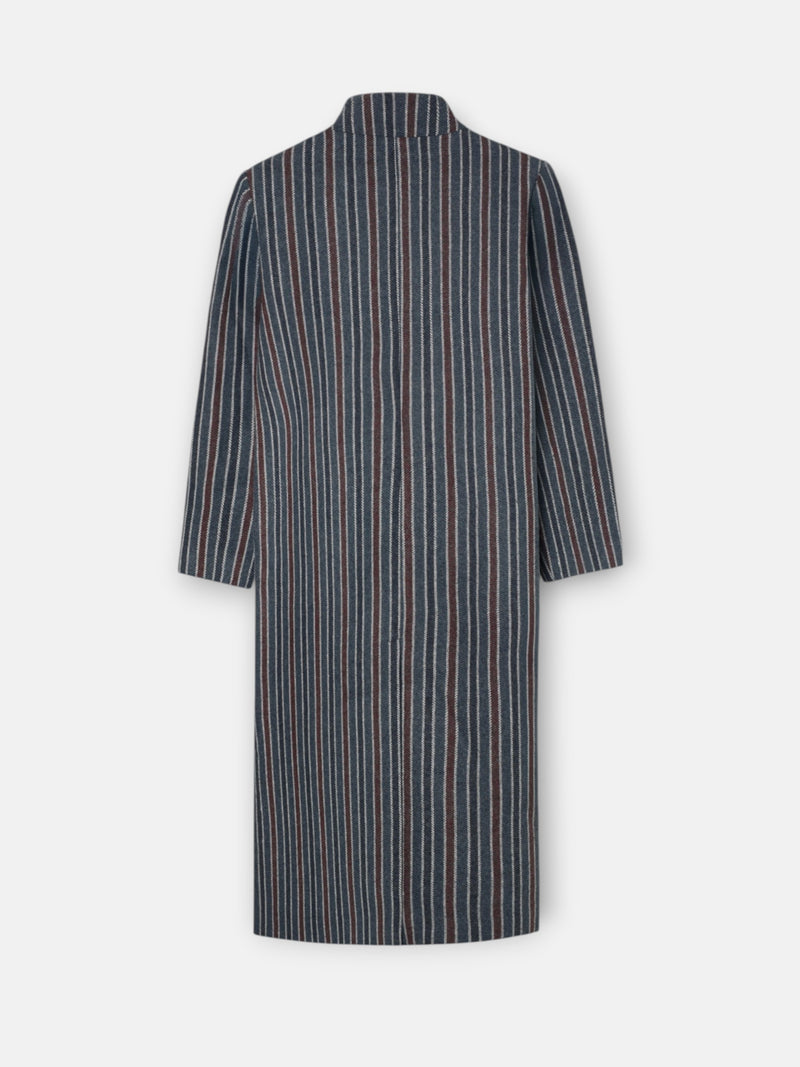 Long coat with funnel neck, blue stripes