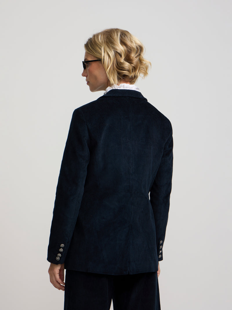 Americana cruzada pana azul marino