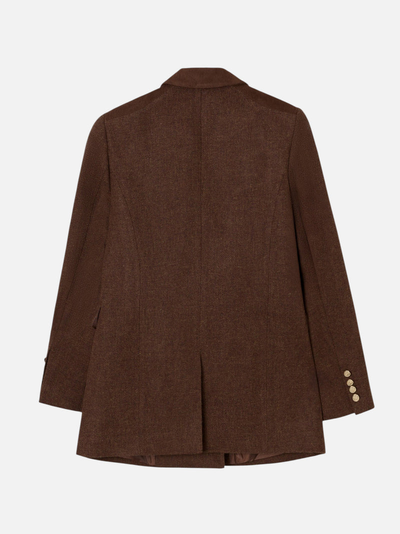 Brown twill double-breasted blazer