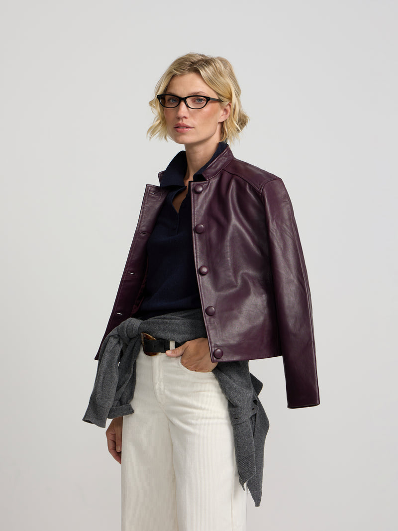 Chaqueta piel napa botones granate