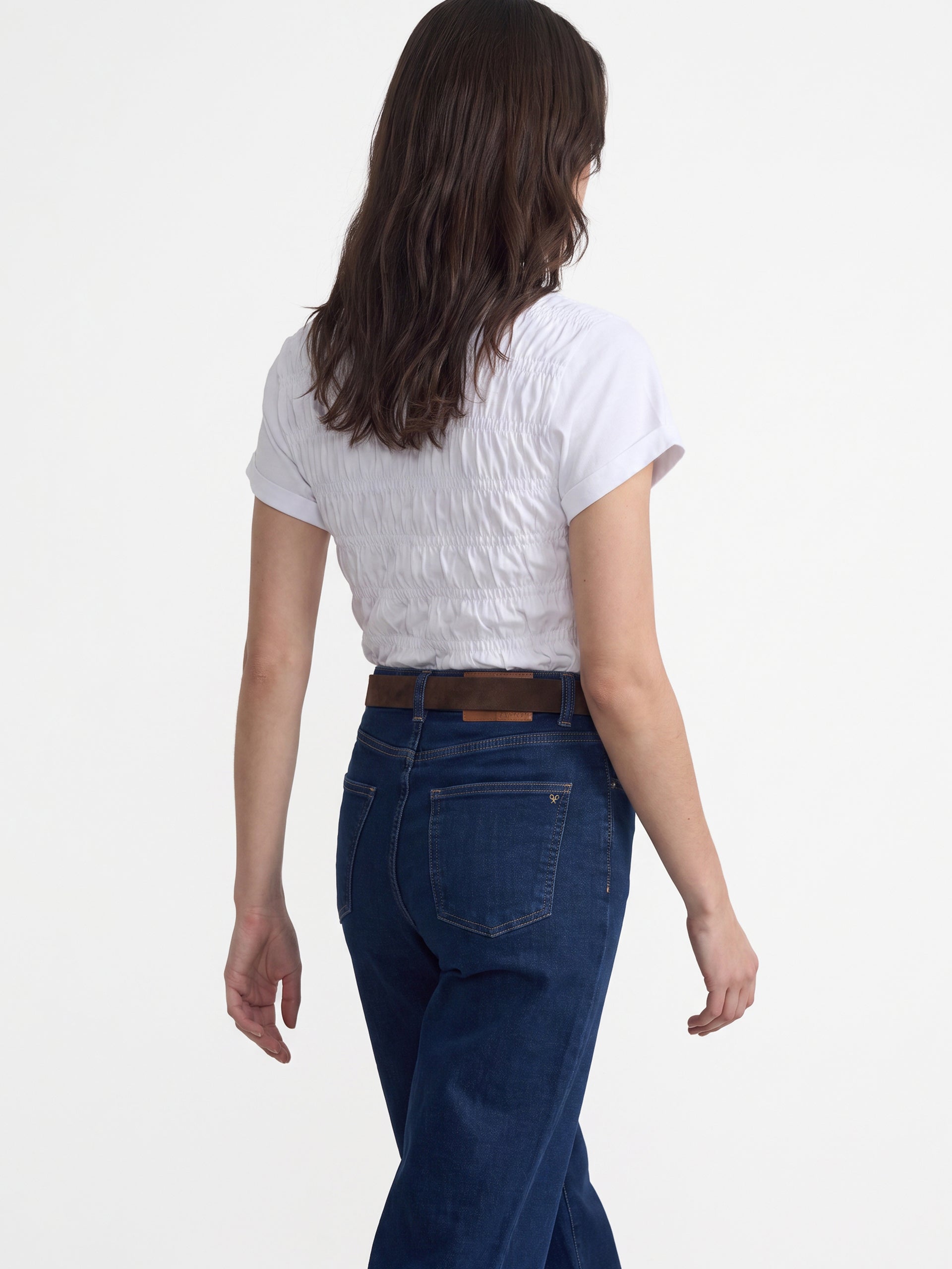 White smocked knit women's t-shirt