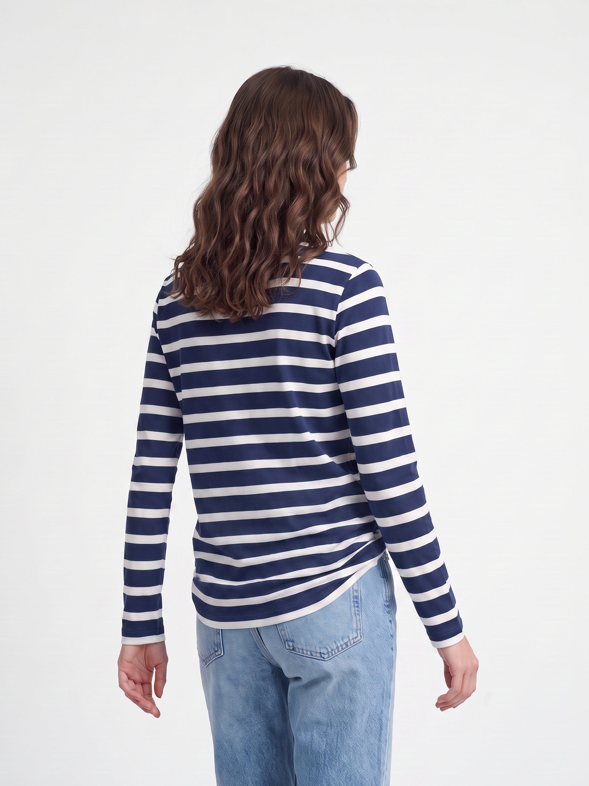 T-shirt mulher laço riscas azul-marinho
