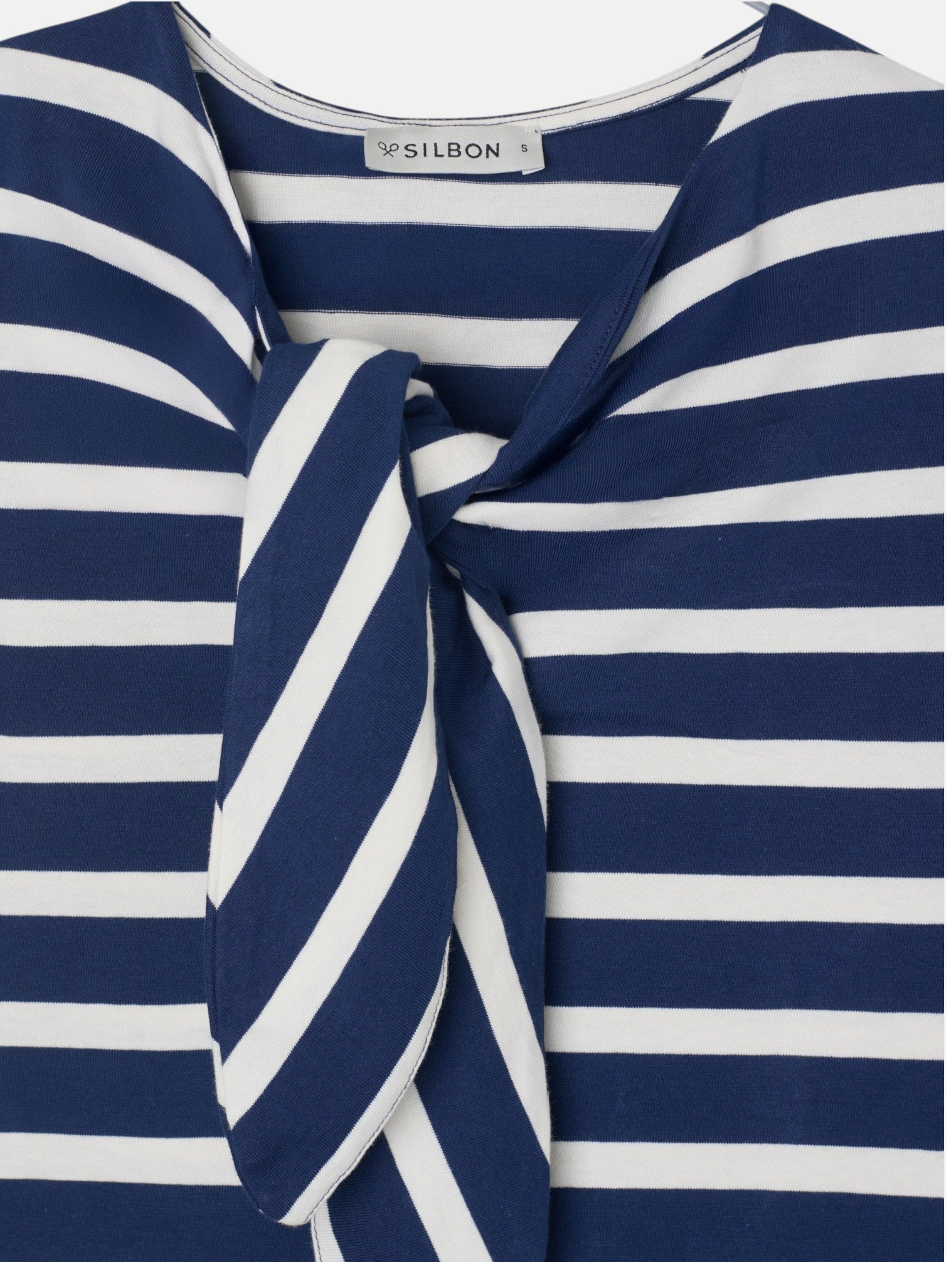 Women's navy blue striped lace-up T-shirt